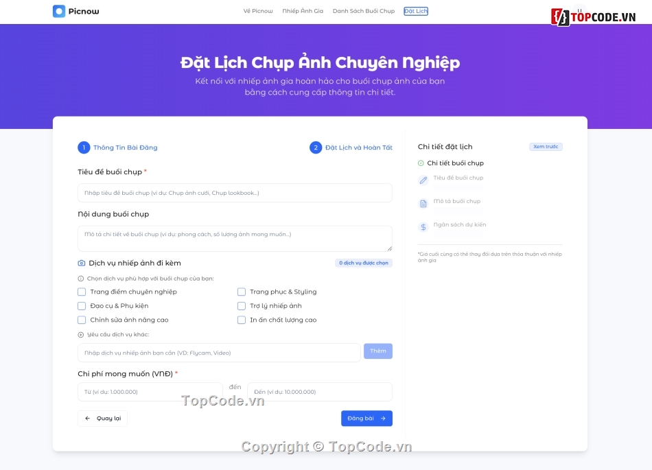 source code chụp ảnh,website đặt lịch chụp ảnh,nextjs nestjs source code,source code marketplace,thanh toán vnpay source code,dashboard admin